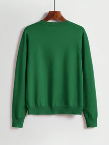 EMERY ROSE Loose Button Decor Round Neck Comfy Solid Color Cardigan Fall Winter Cloth For Women, Christmas - Green - View 2