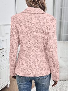 EMERY ROSE 女士花卉提花翻领长袖优雅西装外套，秋季 - 粉色 - 查看 2