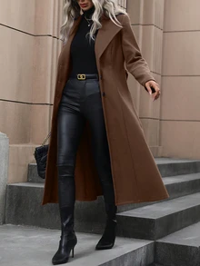 EMERY ROSE Ladies' Long Sleeve Turn-Down Collar Woolen Jacket Fall Winter Cloth For Women - Coffee Brown - View 6