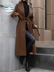 EMERY ROSE Ladies' Long Sleeve Turn-Down Collar Woolen Jacket Fall Winter Cloth For Women - Coffee Brown - View 1