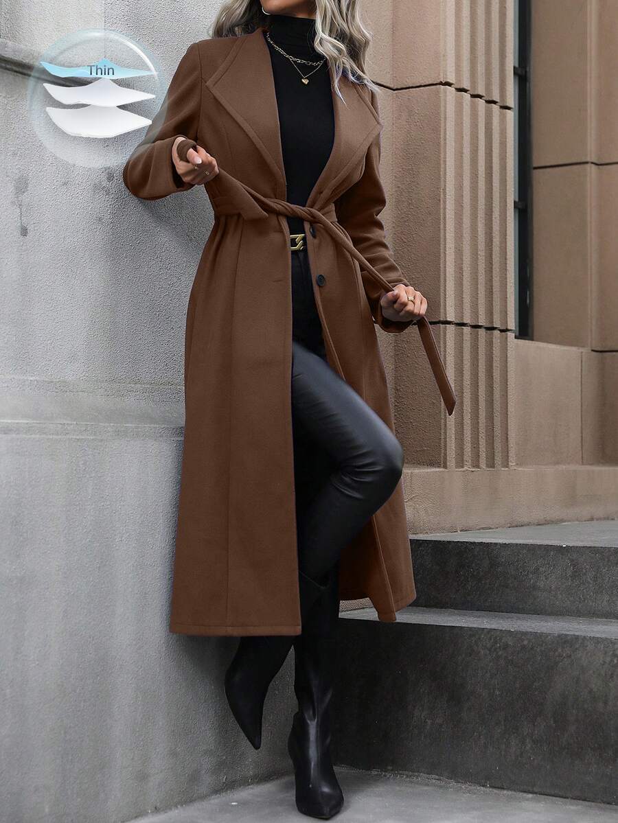 EMERY ROSE Ladies' Long Sleeve Turn-Down Collar Woolen Jacket Fall Winter Cloth For Women - Coffee Brown - View 1