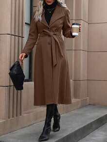 EMERY ROSE Ladies' Long Sleeve Turn-Down Collar Woolen Jacket Fall Winter Cloth For Women - Coffee Brown - View 5