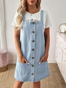 EMERY ROSE Women's Casual Front Button Denim Dress, Summer - Light Wash - View 6