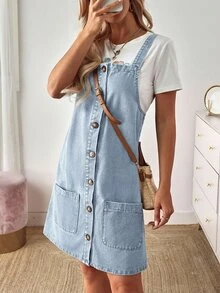 EMERY ROSE Women's Casual Front Button Denim Dress, Summer - Light Wash - View 5