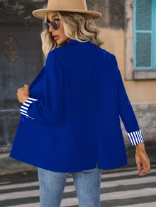 EMERY ROSE Women's Color Block Simple Daily Long Sleeve Blazer Jacket - Royal Blue - View 2