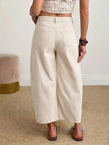 EMERY ROSE Women's Casual Loose Fit Denim Jeans With Dual Pockets - Beige - View 2