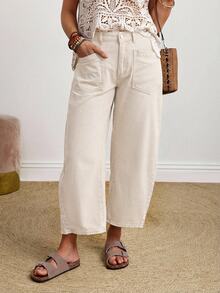 EMERY ROSE Women's Casual Loose Fit Denim Jeans With Dual Pockets - Beige - View 3