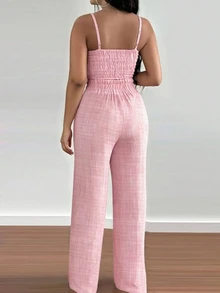 EMERY ROSE 2pcs/Set Women Floral Print Camisole Top And Elastic Waist Wide Leg Pants - Pink - View 2