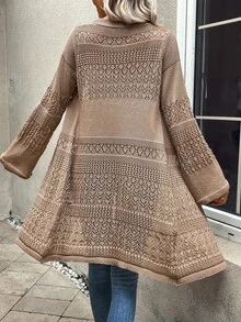 EMERY ROSE Pointelle Knit Casual Design Cardigan,Long Sleeve Tops Fall Winter Cloth For Women - Camel - View 2