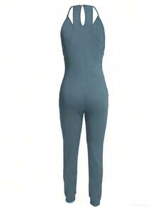EMERY ROSE Women's Blue Knitted Spaghetti Strap Unitard Jumpsuit With Pockets Cropped Length Casual Style - Blue - View 6