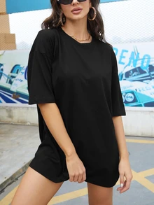 EMERY ROSE Áo thun oversize vai trễ vai đơn giản - màu đen - Xem 3