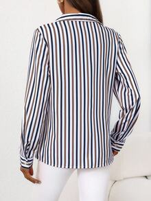 EMERY ROSE Women's Striped Long Sleeve Single-Breasted Casual/Work Shirt - Multicolor - View 2