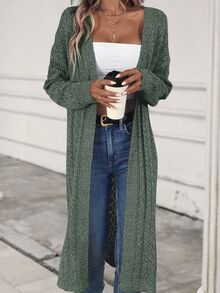 EMERY ROSE Women Fashion Plain Hollow Out Long Sleeve Casual Cardigan,Long Sleeve Tops Fall Winter Cloth For Women - Green - View 6
