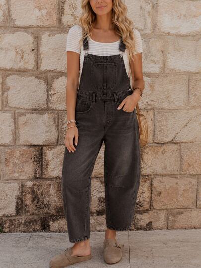 EMERY ROSE Combinaison ample en denim avec poches et bretelles coniques pour femmes, salopettes en jean d'été, salopettes en denim, salopettes larges, combinaisons pour femmes