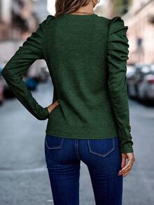 EMERY ROSE Women's Solid Color Minimalist Crew Neck Long Sleeve T-Shirt, Everyday Wear - Dark Green - View 2