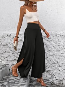 EMERY ROSE Women's Solid Color Asymmetrical Hem Long Pants Fall Cloth For Women - Black - View 7