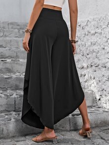 EMERY ROSE Women's Solid Color Asymmetrical Hem Long Pants Fall Cloth For Women - Black - View 2