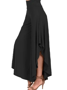 EMERY ROSE Women's Solid Color Asymmetrical Hem Long Pants Fall Cloth For Women - Black - View 3