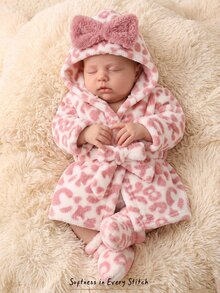 Cozy Pixies Newborn Baby Pajamas 3D Butterfly Pink Leopard Print Thermal Lined Robe Comfortable - Pink - View 5