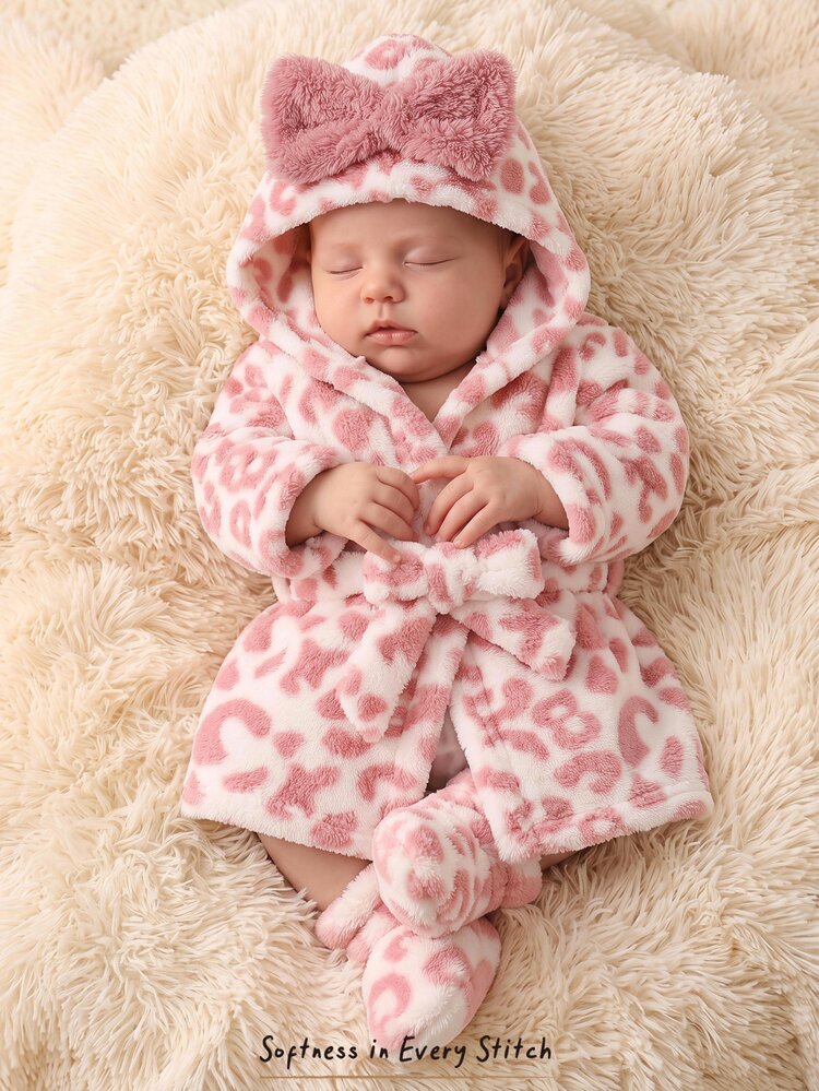 Cozy Pixies Piyama Bayi Baru Lahir Motif Kupu-kupu 3D Pink Leopard dengan Lapisan Termal, Nyaman - Berwarna merah muda - View 5