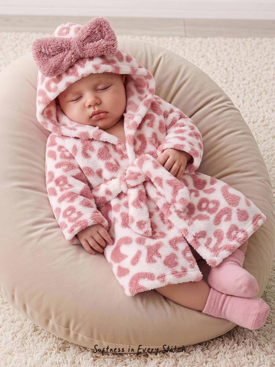 Cozy Pixies Newborn Baby Pajamas 3D Butterfly Pink Leopard Print Thermal Lined Robe Comfortable - Pink - View 1