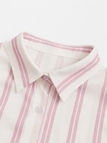 INAWLY Women's Casual Striped Print Patchwork Pocket Long Sleeve Shirt, Suitable For Work, Commute, Vacation, Spring/Autumn - Apricot - View 6