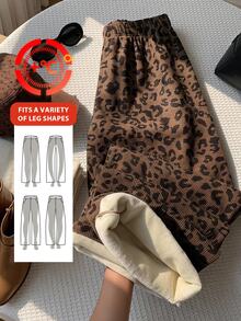 Comfortcana Leopard Print Cord Thermal Lined Pants - Multicolor - View 10