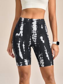 Exploreva Exploreva Women's New Elastic Printed Black Slimming Drawstring Waist Outdoor Shorts - Black - View 3