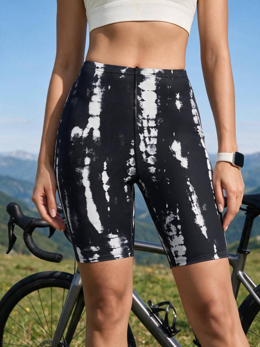 Exploreva Exploreva Women's New Elastic Printed Black Slimming Drawstring Waist Outdoor Shorts - Black - View 1