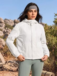 Exploreva Exploreva Women's Solid Color Hooded Outdoor Sun Protection Jacket White Jacket For Women White Zip Up Jacket - White - View 1