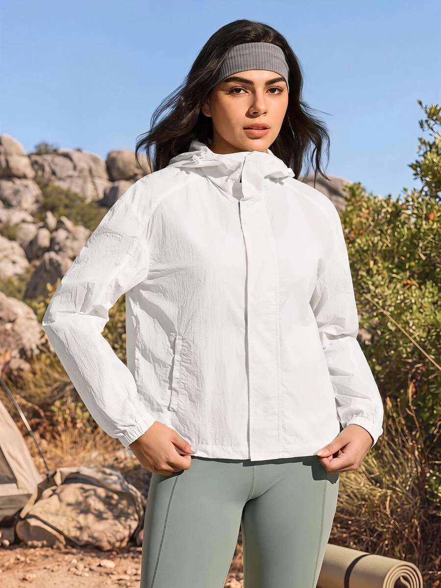 Exploreva Exploreva Women's Solid Color Hooded Outdoor Sun Protection Jacket White Jacket For Women White Zip Up Jacket - White - View 1