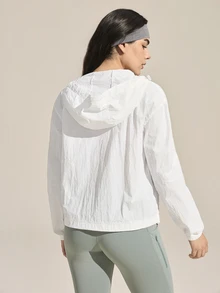 Exploreva Exploreva Women's Solid Color Hooded Outdoor Sun Protection Jacket White Jacket For Women White Zip Up Jacket - White - View 4