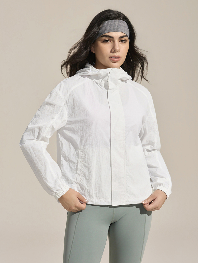 SHEIN Sports 女士纯色连帽户外防晒外套 - 白色 - 查看 3