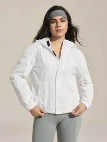 Exploreva Exploreva Women's Solid Color Hooded Outdoor Sun Protection Jacket White Jacket For Women White Zip Up Jacket - White - View 5