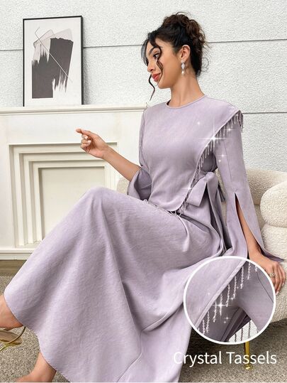 Yasmyna Vestido árabe de moda vintage para mujer con decoración de borlas y abertura en el puño