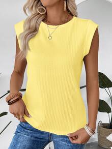 EMERY ROSE Women's Solid Color Round Neck Casual Versatile Daily Wear T-Shirt,Summer Top - Yellow - View 5