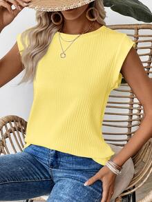 EMERY ROSE Women's Solid Color Round Neck Casual Versatile Daily Wear T-Shirt,Summer Top - Yellow - View 7