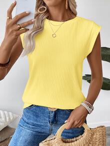 EMERY ROSE Women's Solid Color Round Neck Casual Versatile Daily Wear T-Shirt,Summer Top - Yellow - View 8
