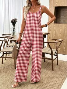 EMERY ROSE Women's Casual Plaid Jumpsuit, Spring/Summer - Multicolor - View 7