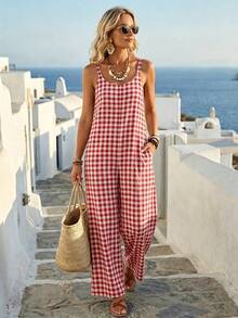 EMERY ROSE Women's Casual Plaid Jumpsuit, Spring/Summer - Multicolor - View 4