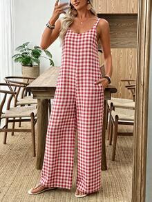 EMERY ROSE Women's Casual Plaid Jumpsuit, Spring/Summer - Multicolor - View 6