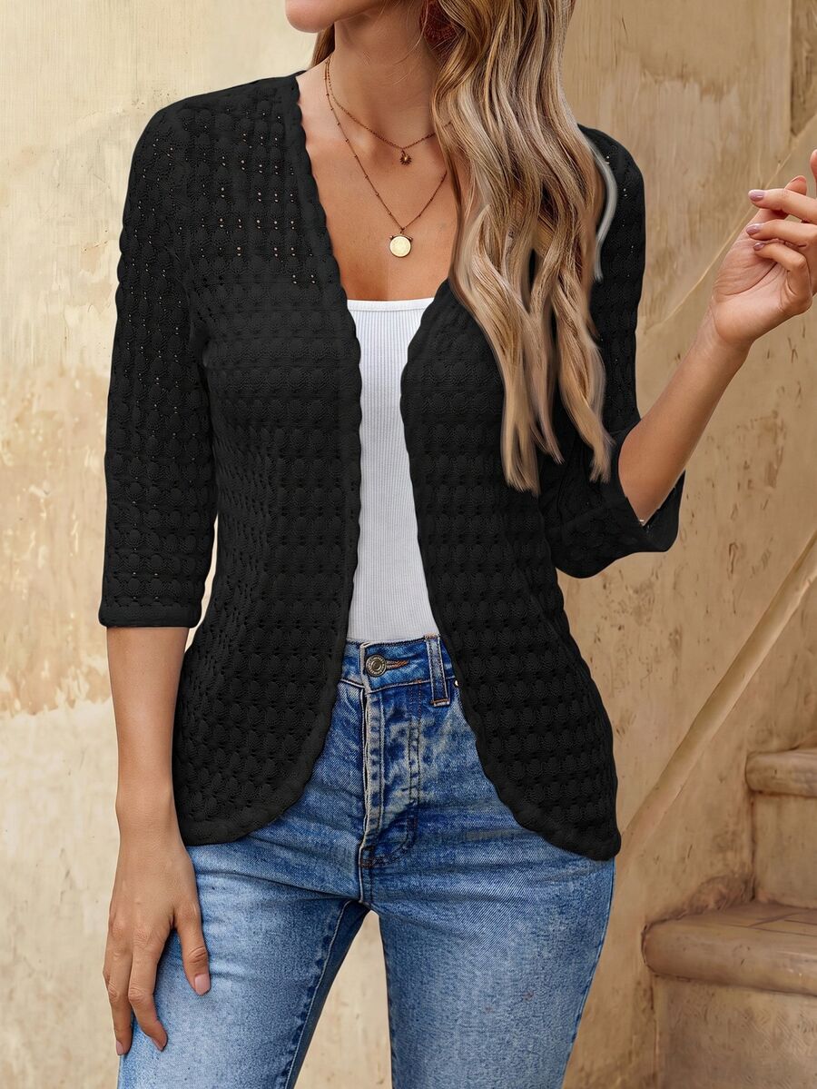 EMERY ROSE Women Regular Solid Color Long Sleeve Jacket, Minimalist Casual Elegant Fashionable,Business Casual In Summer/ Office Black