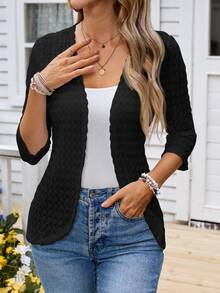 EMERY ROSE Women Regular Solid Color Long Sleeve Jacket, Minimalist Casual Elegant Fashionable,Business Casual In Summer/ Office Black - Black - View 8
