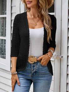 EMERY ROSE Women Regular Solid Color Long Sleeve Jacket, Minimalist Casual Elegant Fashionable,Business Casual In Summer/ Office Black - Black - View 7