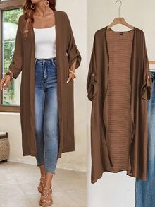 EMERY ROSE Women Coats Autumn Tops Women Outfits Outfits Office Wear Travel Vacation Going Out Outfits Coffee Brown Casual - Brown - View 3