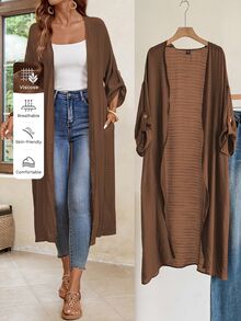 EMERY ROSE Women Coats Autumn Tops Women Outfits Outfits Office Wear Travel Vacation Going Out Outfits Coffee Brown Casual - Brown - View 7