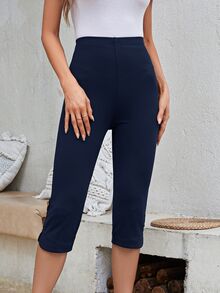 EMERY ROSE Women'S Solid Color Button Detail Leggings - Navy Blue - View 4