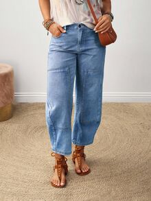 EMERY ROSE Women's Casual Wash Vintage Loose Tapered Leg Jeans - Blue - View 3