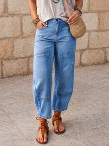 EMERY ROSE Women's Casual Wash Vintage Loose Tapered Leg Jeans - Blue - View 1