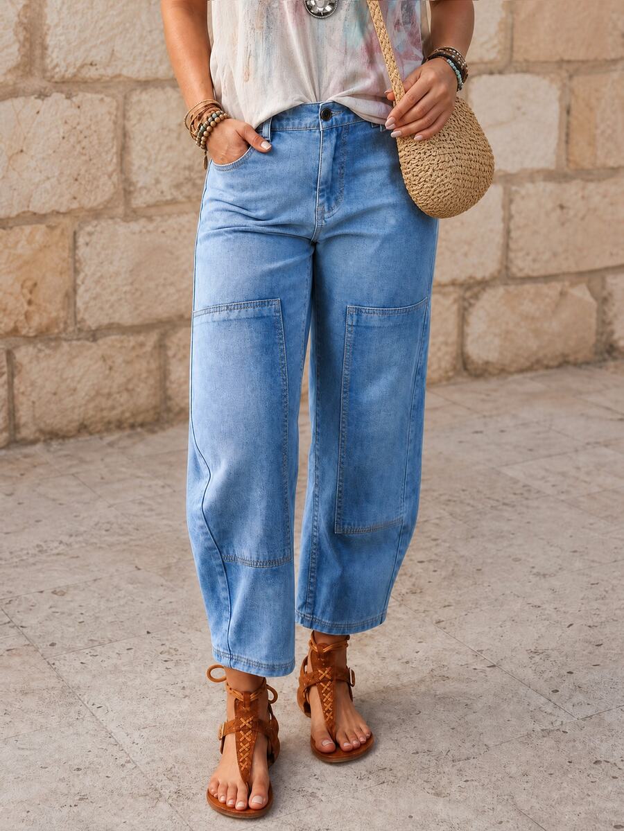 EMERY ROSE Women's Casual Wash Vintage Loose Tapered Leg Jeans - Blue - View 1